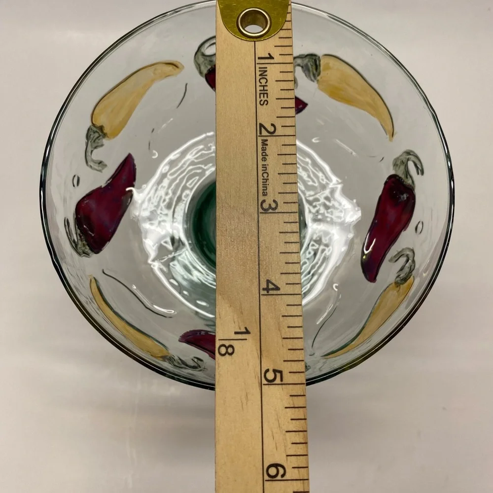 Artisanal Hand Blown Mexican Margarita Glasses Chili Pepper Motif Vintage ‘90s